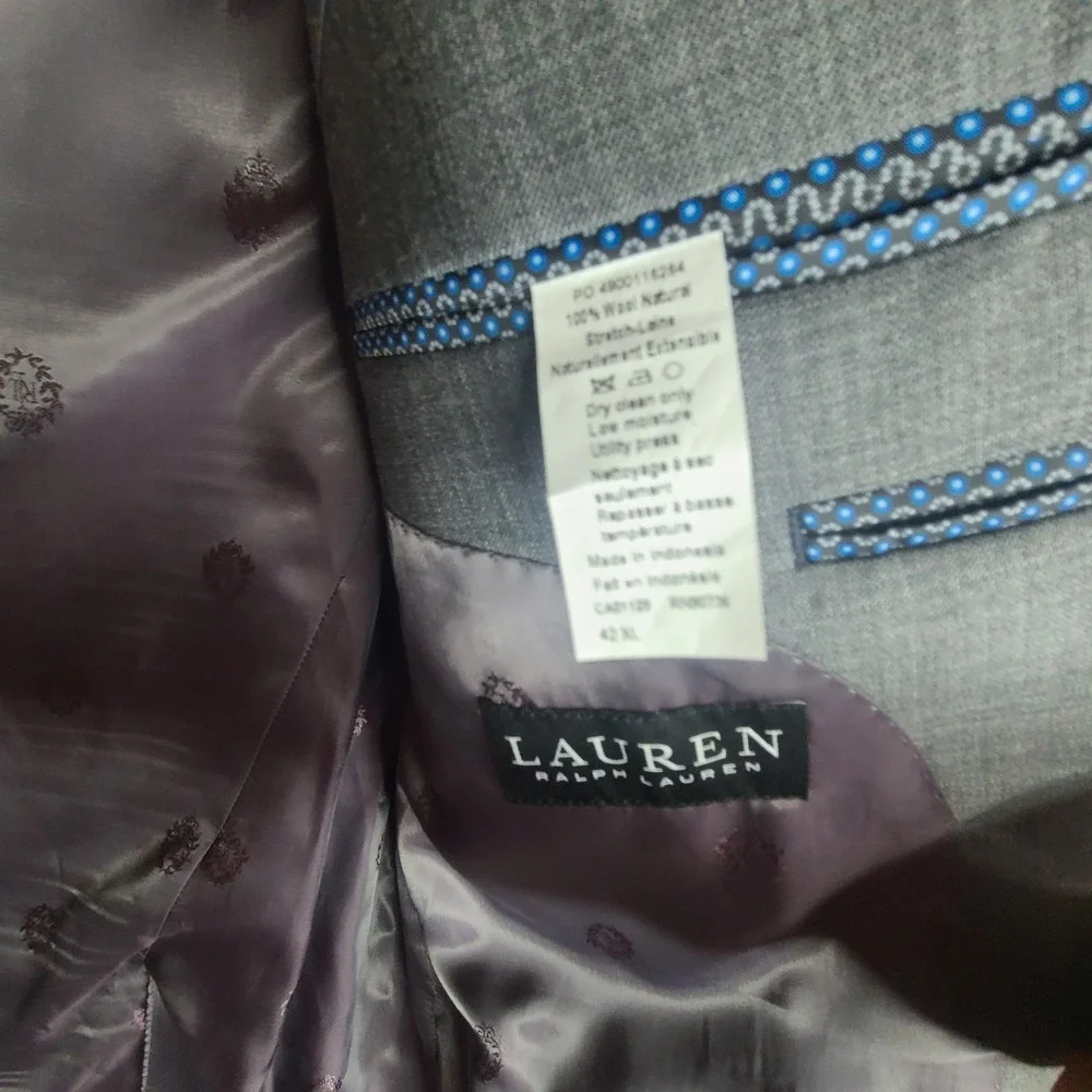 Lauren Ralph Lauren 42L Gray Ultraflex Blazer Sport Coat 100% Wool Classic Fit